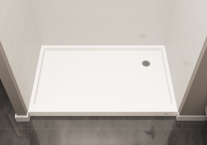 offset drain cultured marble shower pan